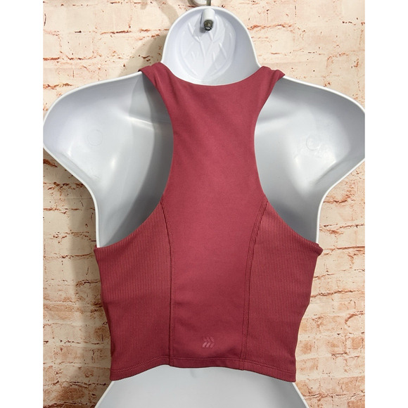 All In Motions Light Support Ribbed Flex Cropped Sports Bra Sz L Rose Red - Picture 5 of 5